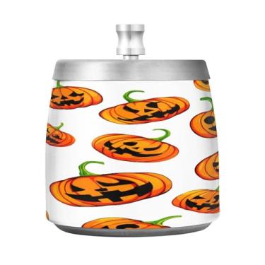 Imagem de Qilmy Abóboras Cinzeiro de aço inoxidável com tampa - Cinzeiro de cigarro à prova de vento sem cheiro sem fumaça para casa, escritório, carro, pátio, varanda (uso interno e externo)