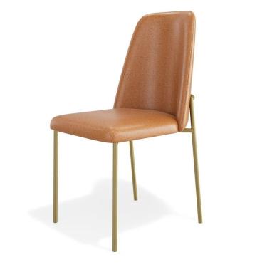 Imagem de Cadeira Sala De Jantar Lior Com Encosto Estofado Base Dourada Couríssimo Whisky - Desk Design