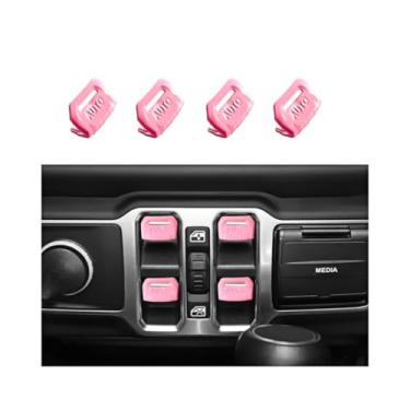 Imagem de 4 peças de capa de botão de interruptor de janela atualizada compatível com Jeep Wrangler JL JLU Gladiator JT 2018-2024 (Rosa-1)