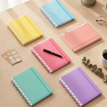 Imagem de Caderno de Disco Tipo Inteligente Capa Dura Com Elástico Pautadas Destacáveis Reposicionáveis Tamanho A5 (Amarelo)