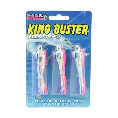 Imagem de C&H Lures, Isca King Buster, saia Mylar azul/rosa/pérola, cabeça de 1/226.8 g, 6.3 cm, 3 peças
