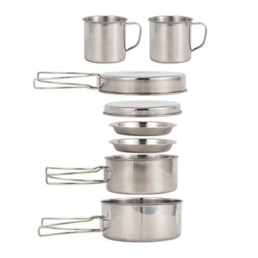 Imagem de Conjunto de Panelas Acampamento Mess Kit 8PCS em Aço Inoxidável com Pratos e Copos para Caminhada Mochilão