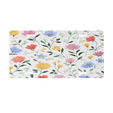 Imagem de Placa de licença de arte de flor em aquarela para placas de carro dianteiras de alumínio metal adequado para caminhão, placa de porta de carro, bar, café, acessórios automotivos para homens e mulheres