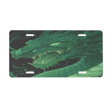 Imagem de Placa de carro verde dragão legal para frente do carro placas de carro alumínio metal adequado para caminhão, placa de porta de carro, bar, café, acessórios automotivos para homens e mulheres 15 x 30