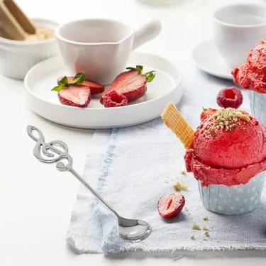 Imagem de 6 peças colheres de café criativas em formato de nota musical de aço inoxidável, colheres de chá divertidas para misturar pequenas colheres de sorvete de sobremesa para festa em casa, restaurante