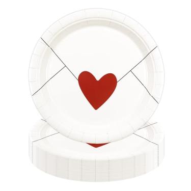 Imagem de HFBOBP 50 peças de pratos de papel – pratos de sobremesa de festa de 17,8 cm, pratos descartáveis para almoço, utensílios de mesa para piquenique, acampamento, festa de aniversário (amor, 18 cm)