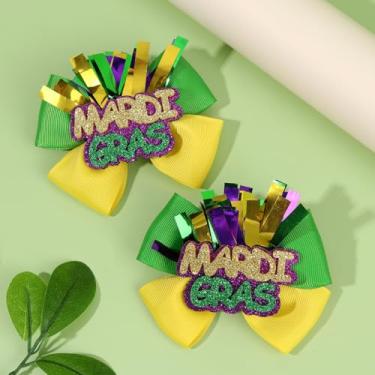 Imagem de Pacote com 2 laços de cabelo de carnaval carnaval com purpurina, verde, amarelo, presilhas jacarés elegantes para mulheres, adolescentes, meninas, crianças, festas, carnaval, acessórios de decoração