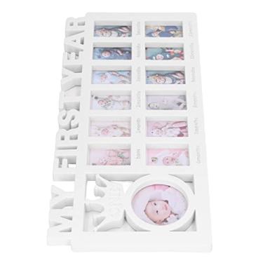 Imagem de GLOGLOW Porta-retratos Porta-retratos para Recém-nascidos, Material Plástico, para Bebês de 12 Meses, Registro de Crescimento Mensal, Decoração para Casa, 15 X 7,3 X 0,6 Polegadas Nan Decoração Diária (Branco)