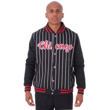 Imagem de Jaqueta College Moletom Masculina M10 Hoop Chicago Listrada, Preto, P