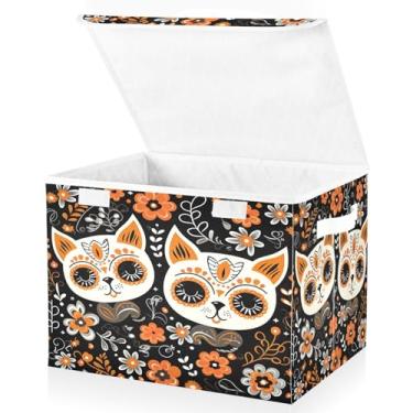 Imagem de Blueangle Cestos de armazenamento The Dead Cat com tampas, 42 x 32 x 30 cm, grande cesta organizadora dobrável para decoração de casa e escritório (206)