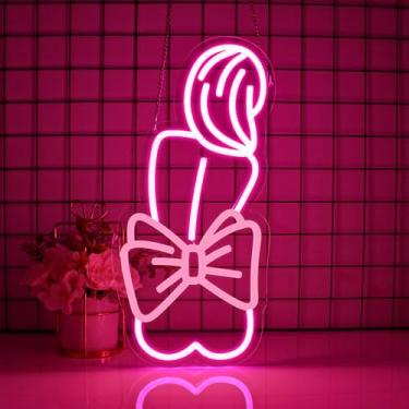 Imagem de JGHTURIE Placa de néon feminina - Sinais neon com laço rosa para decoração de parede, placa de LED feminina para bar, festa, casa, decoração de quarto, alimentado por USB
