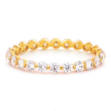 Imagem de STORYJEWELLERY Alianças de casamento para mulheres, anéis empilháveis, anéis de eternidade para mulheres, anel de viagem de zircônia cúbica banhado a ouro, anel de aliança de pedra pavimentada