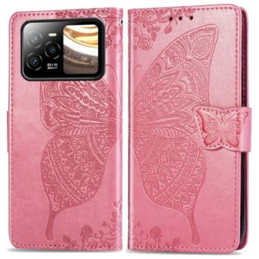 Imagem de DAMONDY Capa para BLU Bold N4 5G, flores em relevo borboleta couro PU suporte magnético porta-cartões e alça de mão carteira capa para BLU Bold N4 5G - Rosa