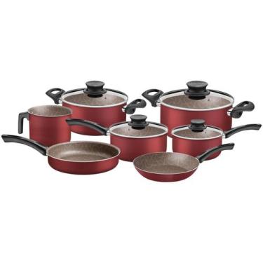 Imagem de Conjunto de Panelas Paris 7 Peças em Alumínio Antiaderente Vermelho - 