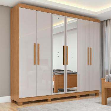 Imagem de Guarda Roupa Casal 6 Portas Amêndoa Clean - Off White 2 Gavetas Easy Slim MDP com Espelho Móveis Lopas