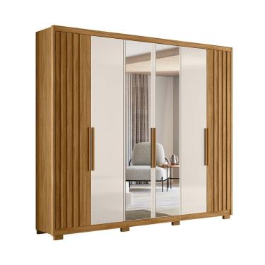 Imagem de Guarda Roupa Casal Araguaia 6 Portas de Giro 4 Gavetas MDP com Espelho freijó-off White Moval Móveis
