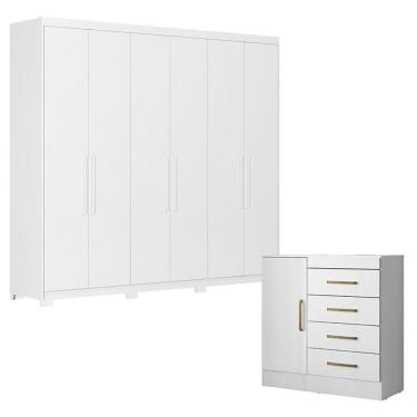 Imagem de Cômoda Montevideu e Guarda Roupa Casal Venice 62480PE 7 Portas 8 Gavetas em MDF com Pés...