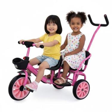 Imagem de Triciclo Infantil Duplo 2 Lugares Empurrador Tipo Carrinho Duo Passeio