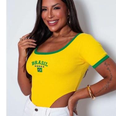 Imagem de Body Feminino Cavado Alça Grossa Brasil Copa Eleição - Look Dreams, Am