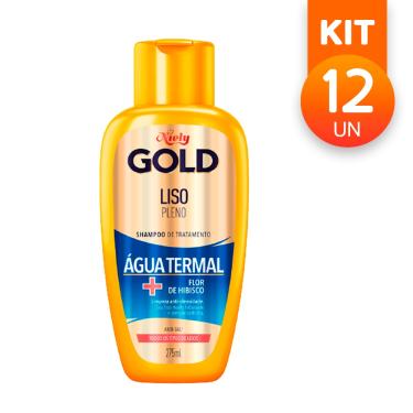 Imagem de Shampoo Niely Gold Tratamento Liso Pleno Água Termal Flor de Hibisco 275ml (Kit com 12)