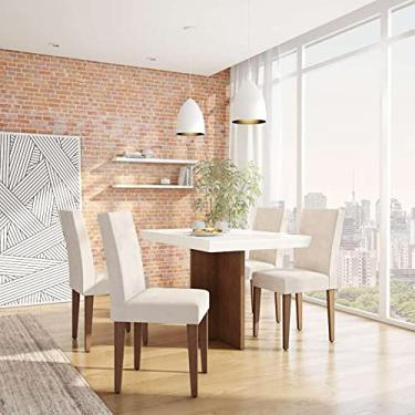 Imagem de Conjunto de Mesa de Jantar Atlanta II com Tampo de Vidro Off White e 4 Cadeiras Grécia Veludo Creme