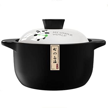 Imagem de Caçarola de cerâmica pote de argila padrão de desenho animado panela de cerâmica redonda panela de ensopado com tampa, panela de sopa de alta temperatura resistente ao calor para casa fervida, grelhada, caçarola refogada, 1,6L