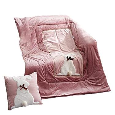 Imagem de Yajun Cobertor de travesseiro de viagem 2 em 1 almofada de coelho tapete de cochilo de carro de escritório para descanso conforto de uso duplo suporte de pescoço compacto para férias, rosa, 40 * 40 cm