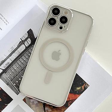 Imagem de Estojo de carga magnética sem fio para iPhone 14 13 12 Mini 11 Pro Max XR XS 8 Plus Revestimento de luxo Capa transparente de silicone macio, prata, para iPhone 13 Mini