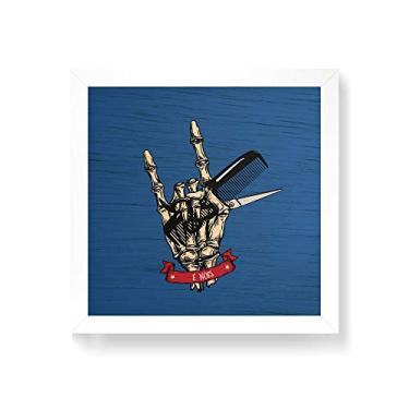 Imagem de Arte Maníacos Quadro decorativo com moldura caixa branca em Madeira - Mão Tesoura e Pente - 30x30cm