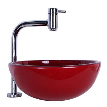 Imagem de Kit Cuba para Banheiro 30cm Vermelho com Torneira Link e Válvula