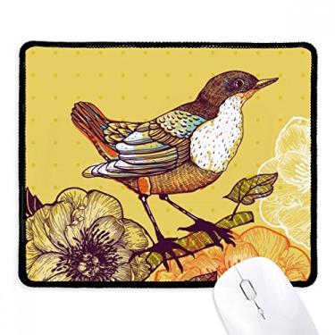 Imagem de Mousepad de borracha para jogos com bordas costuradas e lindas flores para pássaros
