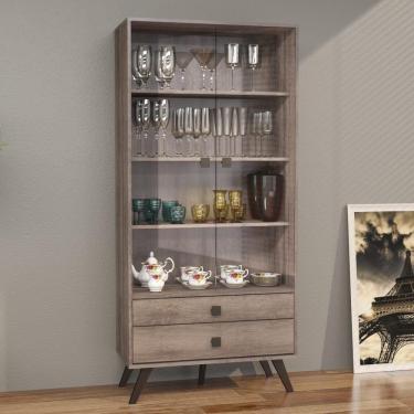 Imagem de Cristaleira com 2 Portas de Vidro e 4 Nichos - Rústico