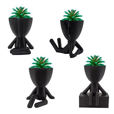 Imagem de Kit 4 Vasos bob cachepot + 4 Plantas Artificiais - Decoração Rack Estante (Preto)