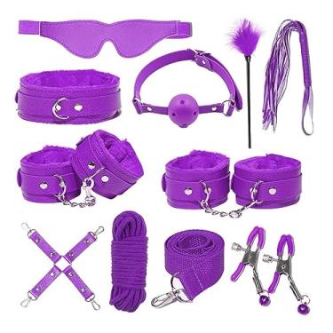 Imagem de Kits Para Casais Algemas Jogos Sexuais Chicote Mordaça Colarinho Brinquedos Sexuais Casal (Roxo)