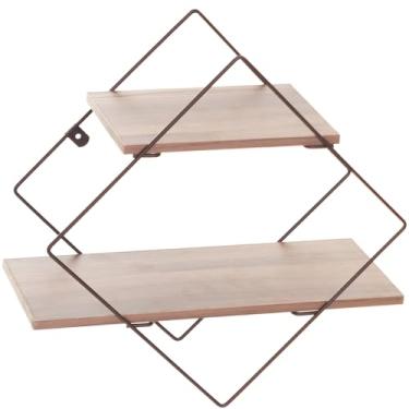 Imagem de Prateleira Decorativa Losango, Cor Corten Microtextura com Madeira Castanha, Metaltru