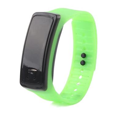 Imagem de OKJHFD Relógio de pulso esportivo, relógio LED esportivo com pulseira de silicone digital com mostrador eletrônico de 12 horas Relógio de pulso para corrida interna ao ar livre, escalada, pesca (Lichtgroen)