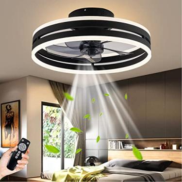 Imagem de Iluminação com ventilador de teto com controle remoto Silencioso moderno regulável LED lâmpada de teto temporizador ventilador luz de teto 36W 2 anéis luz de ventilador para sala de estar qu