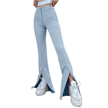Imagem de Calça flare feminina plus size cintura alta jeans de verão calças de ioga de algodão leve para trabalho, Azul claro, XXG