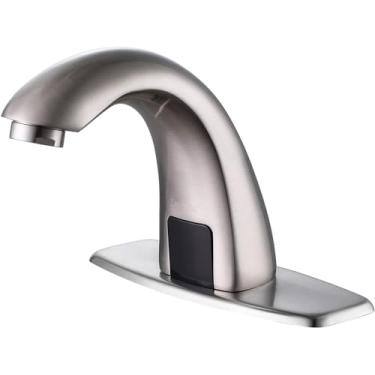 Imagem de Derpras [Versão atualizada] Torneira de banheiro sem toque com função de sensor automático, torneira de pia de banheiro mãos livres com placa de cobertura de orifício, níquel escovado