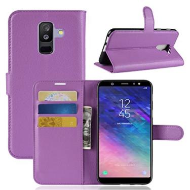 Imagem de Capa carteira para Samsung J8 Plus, carteira flip de couro PU premium com compartimento para cartão, suporte e fecho magnético [capa interna à prova de choque de TPU] Compatível com Samsung J8 Plus