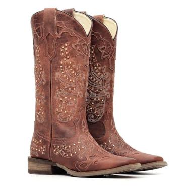 Imagem de Bota Texana Feminina Vimar Boots com Cano Alto Palmilha com Gel Bordado Fóssil Castanho (CASTANHO, BR, Adulto, Numérico, 40)