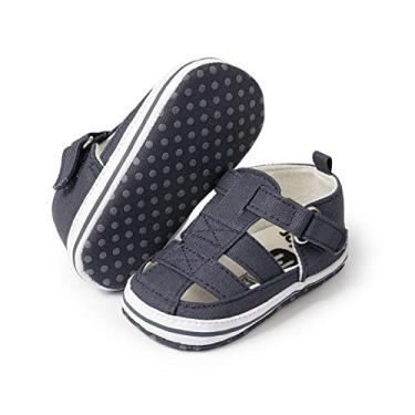 Imagem de Sandália infantil Meckior Summer para bebês meninos com sola macia de lona antiderrapante e bico fechado para os primeiros passos, G/Deep Blue, 6-12 Months Infant