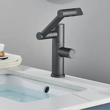 Imagem de Torneira de lavatório torneira de lavatório de exibição digital, torneira de pia de banheiro inteligente, misturador de água quente e fria de latão torneiras rotativas para cachoeira (cor: cinza)