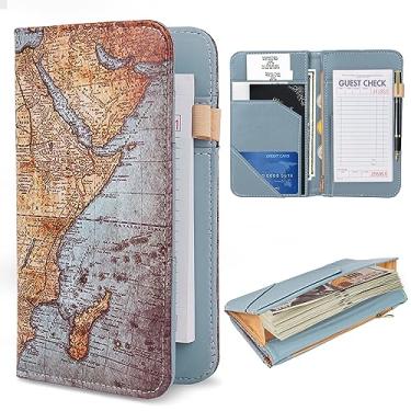 Imagem de Haecefl Livro de servidor para garçonete, livro de servidor com bolso com zíper, organizador de garçonete de couro com bolso para dinheiro para avental de servidor (1 mapa vintage)