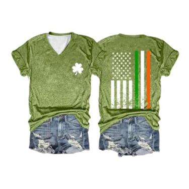 Imagem de Duobla Camiseta feminina do Dia de São Patrício Shamrock com bandeira da América Irlandesa, pulôver, camisetas, casuais, modernas, gola V, A-2-verde, XXG