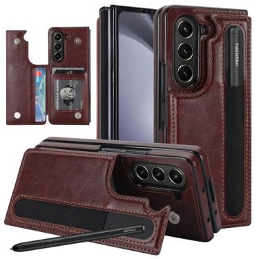 Imagem de Asuwish Capa de telefone para Samsung Galaxy Z Fold 5 5G 2023 capa carteira com compartimento S Pen SPen suporte para cartão de crédito suporte fino robusto bolsa flip celular acessórios para celular