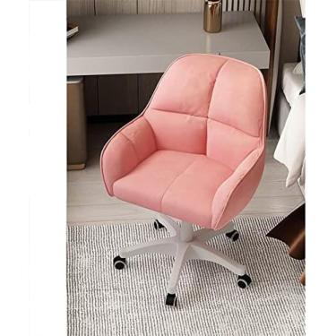 Imagem de Cadeira de veludo, cadeira estofada para escritório em casa, poltrona ergonômica com altura ajustável, cadeira de computador tufada moderna para sala de estar, quarto, rosa, 55 x 36-46 cm (2