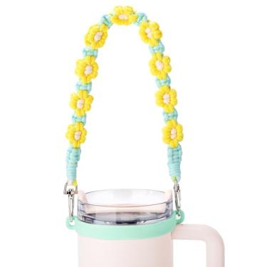 Imagem de Bluwing Alça de alça de garrafa de água compatível com Owala, Stanley Cup, alça para Hydro Flask e a maioria das garrafas de água de 340 a 1,18 l (margarida azul-petróleo 3)