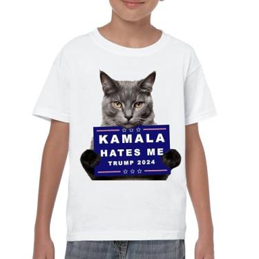 Imagem de Kamala Hates Me Trump 2024 Camiseta juvenil engraçada gato republicano animal de estimação anti Harris Vote vermelho MAGA Kitten 47 Fight Kids, Branco, P