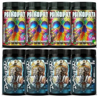 Imagem de Kit 4 Pré Treino Danger 300g (sem cafeina) + 4 Pré Treino Psikopata 300g
